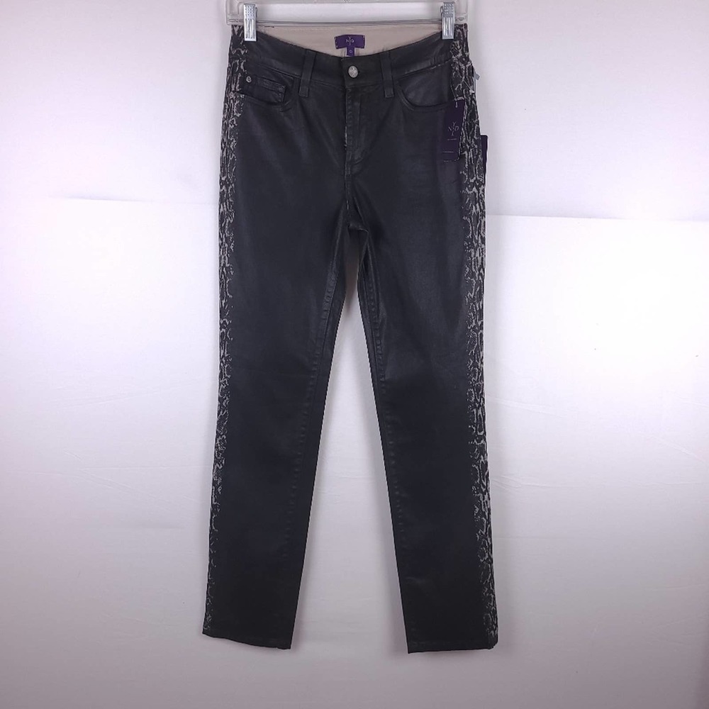 NWT NYDJ Skinny Straight Black Snake Wax Jeans Size 0 Mid Rise